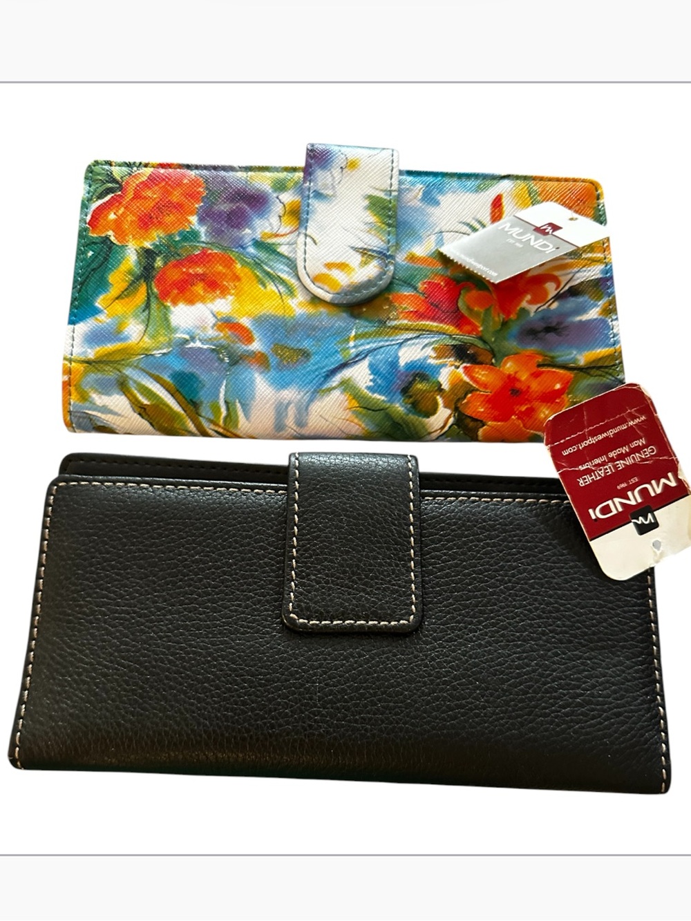 Mundi Leather/ Faux Leather Floral Multicolor and Brown Women's Wallet Set